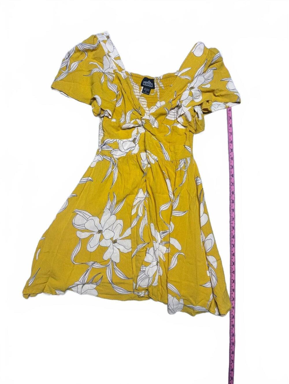 Angie Yellow Floral Rayon Dress Large